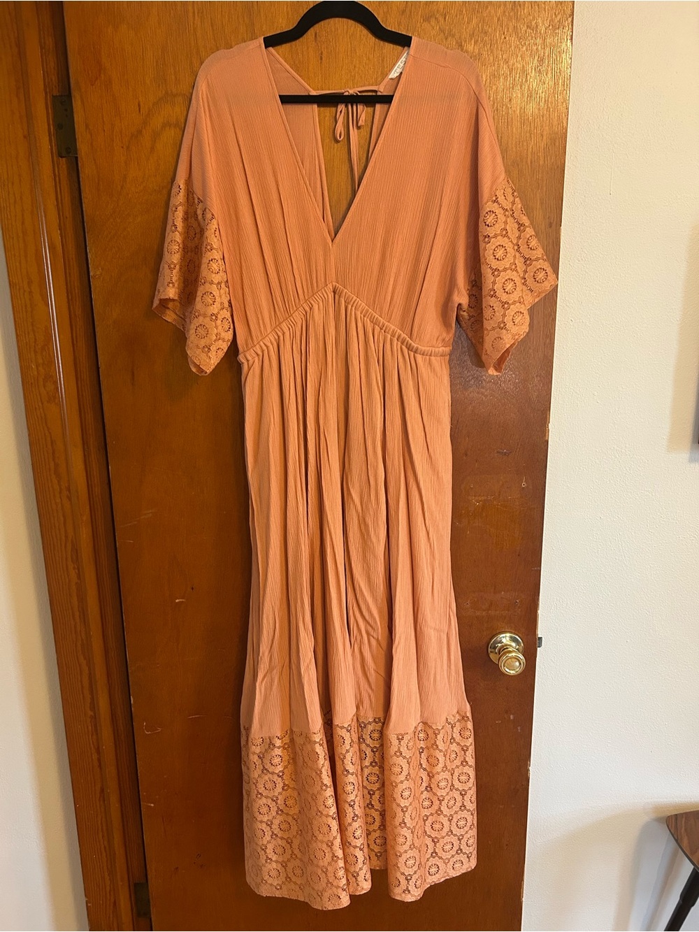 torrid Peach V-Neck Maxi Dress with Lace Trim